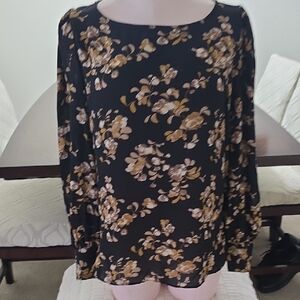 Ann Taylor Factory Black and Gold Floral Blouse